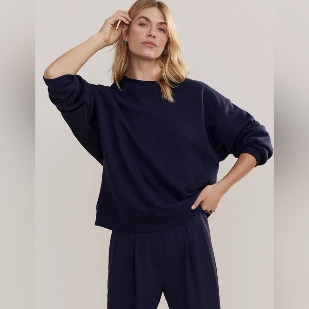Jenni Kayne Luxury Crewneck Sweatshirt Navy Blue Relaxed Fit Size‎ XS $245